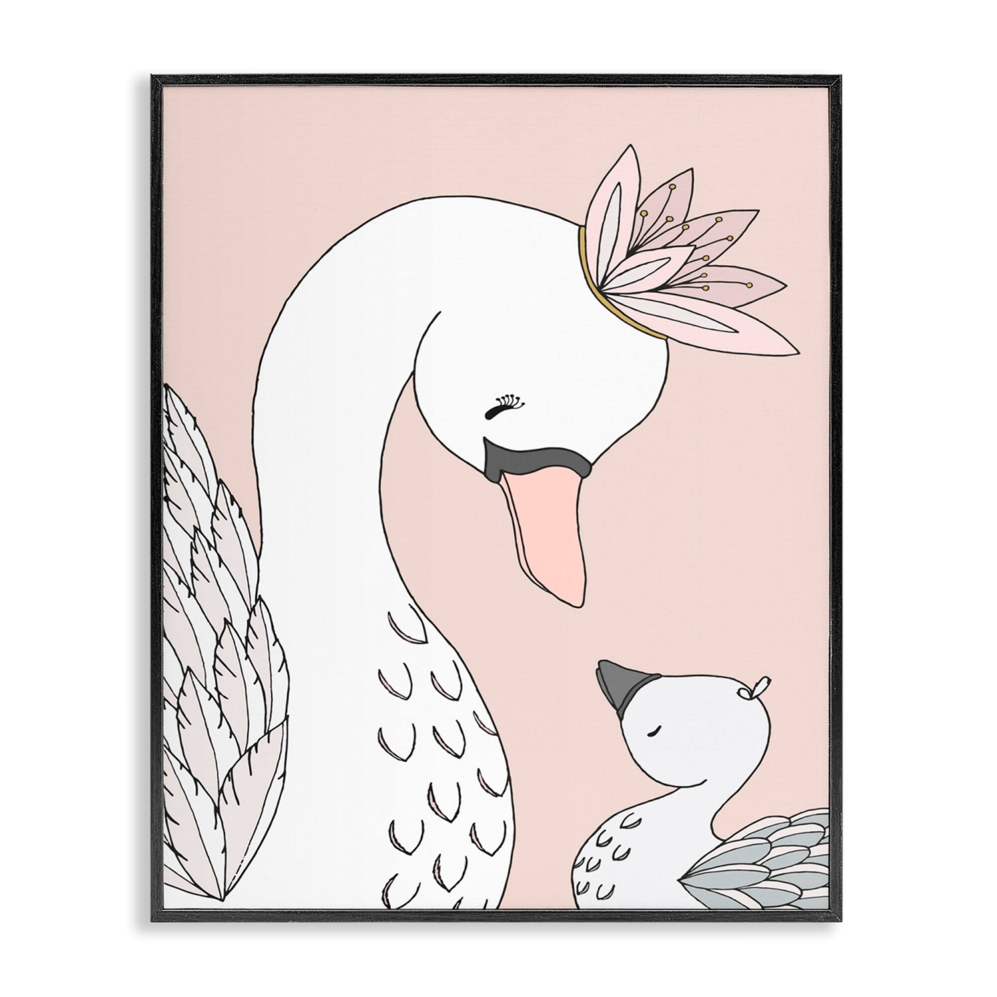 Stupell Industries Mother & Baby Swan Flower Crowns Princess Animals Framed Giclee Art